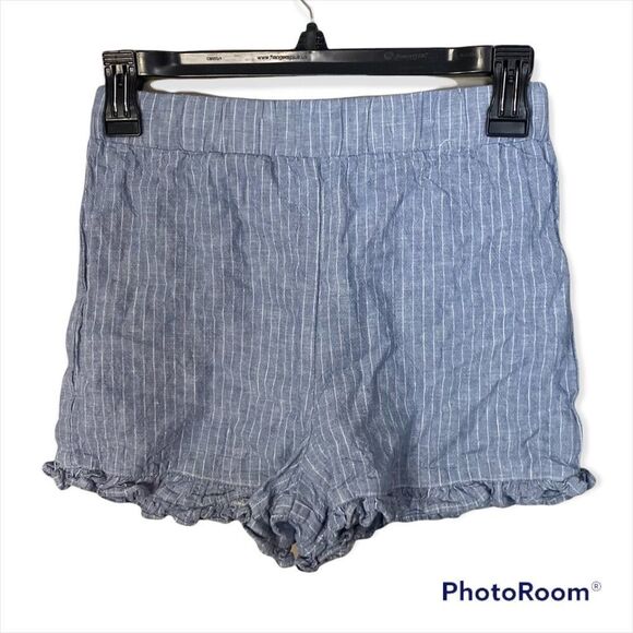 GIRLS Copper Key Pull Up Blue Striped Ruffled Shorts - Picture 1 of 6